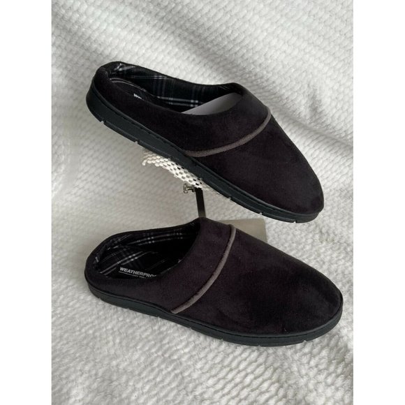 Men’s Size M 8-9 Weatherproof Vintage Faux Suede Slip On Clog Slippers Black main image 6